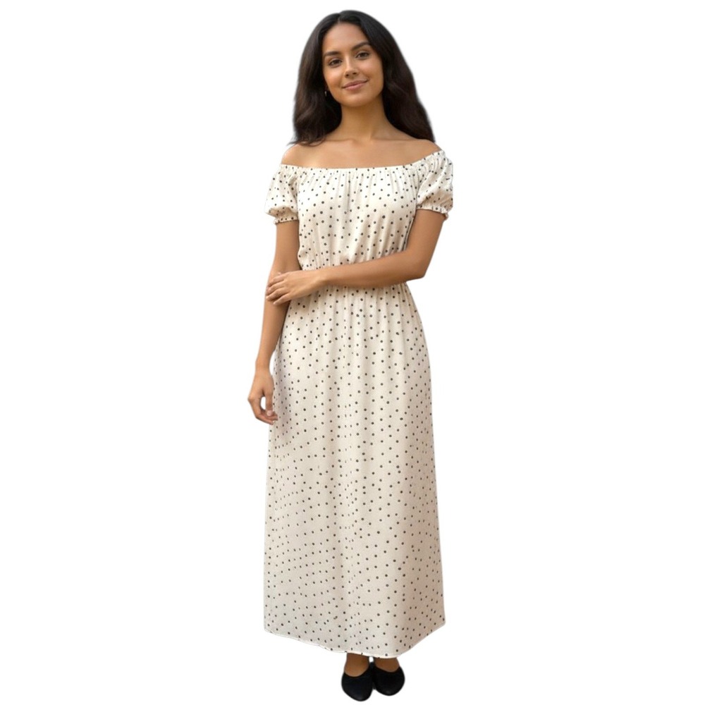 Amuse Society Polka Dots Midi Dress Cream M Parisian Cottagecore Boho Romantic
